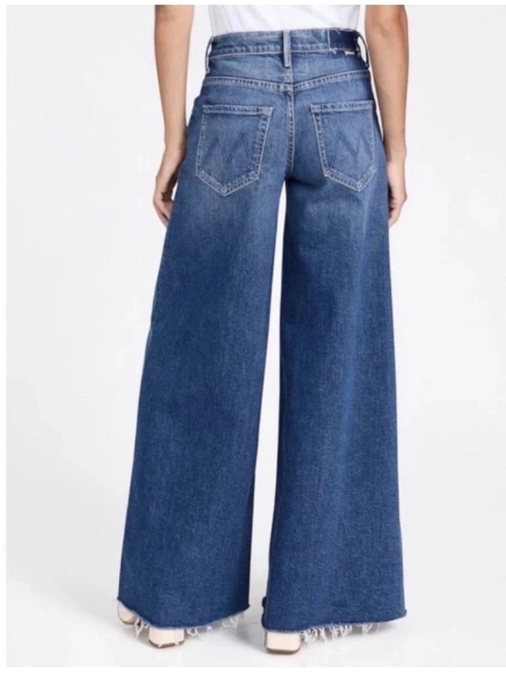 MOTHER Wide Leg Flare Jeans - Dark Blue Denim